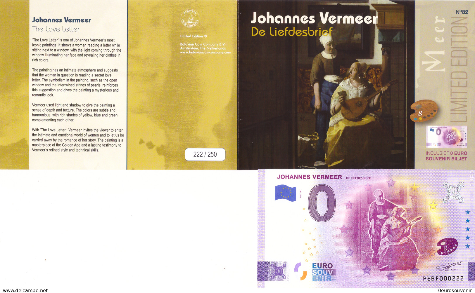 0-Euro PEBF 2023-8 JOHANNES VERMEER - DE LIEFDESBRIEF First Issue Pack No. Nur Bis #250 ! - Private Proofs / Unofficial