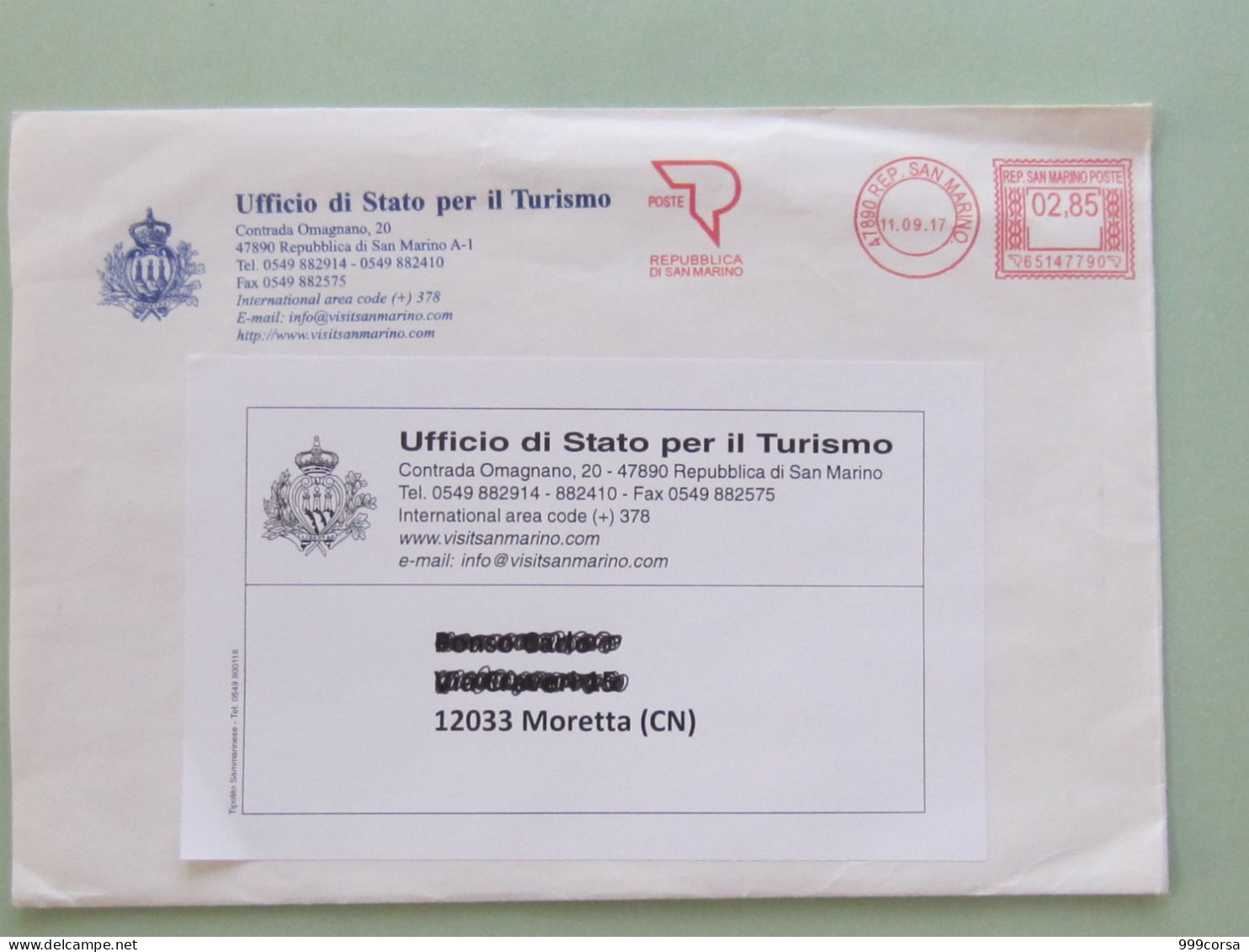 S.Marino, Ema, Affrancatura Mecc., Meter, Freistempel, Ufficio Di Stato Per Il Turismo, Tariffa 2,85, 3°porto(100g.) - Covers & Documents