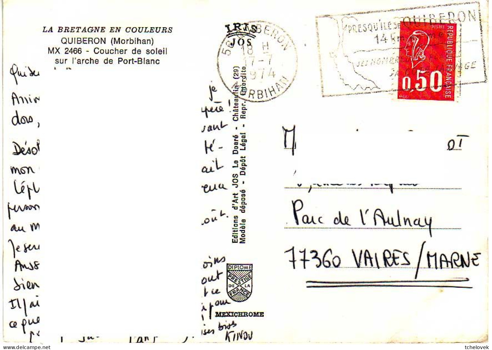 (56). Quiberon. 3 CP. B 2724 Pointe Percho & Saint Pierre Le Port & MX 2466 Arche De Port Blanc 1974 - Quiberon