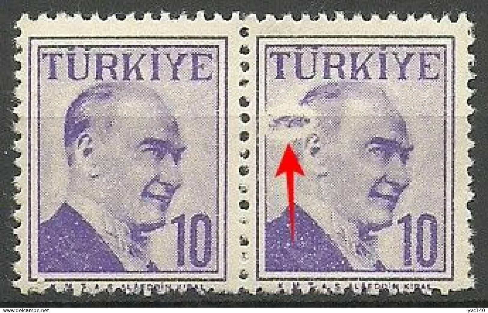 Turkey; 1957 Regular Postage Stamp 10 K. ERROR "Printing Stain" - Neufs