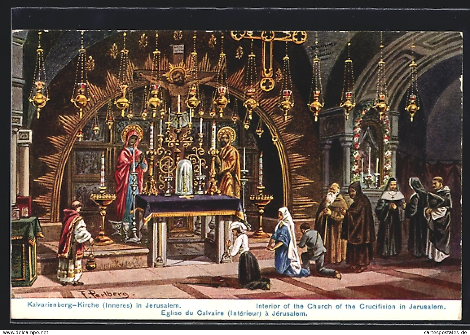Künstler-AK Friedrich Perlberg: Jerusalem, Eglise Du Calvaire, Intérieur  - Perlberg, F.