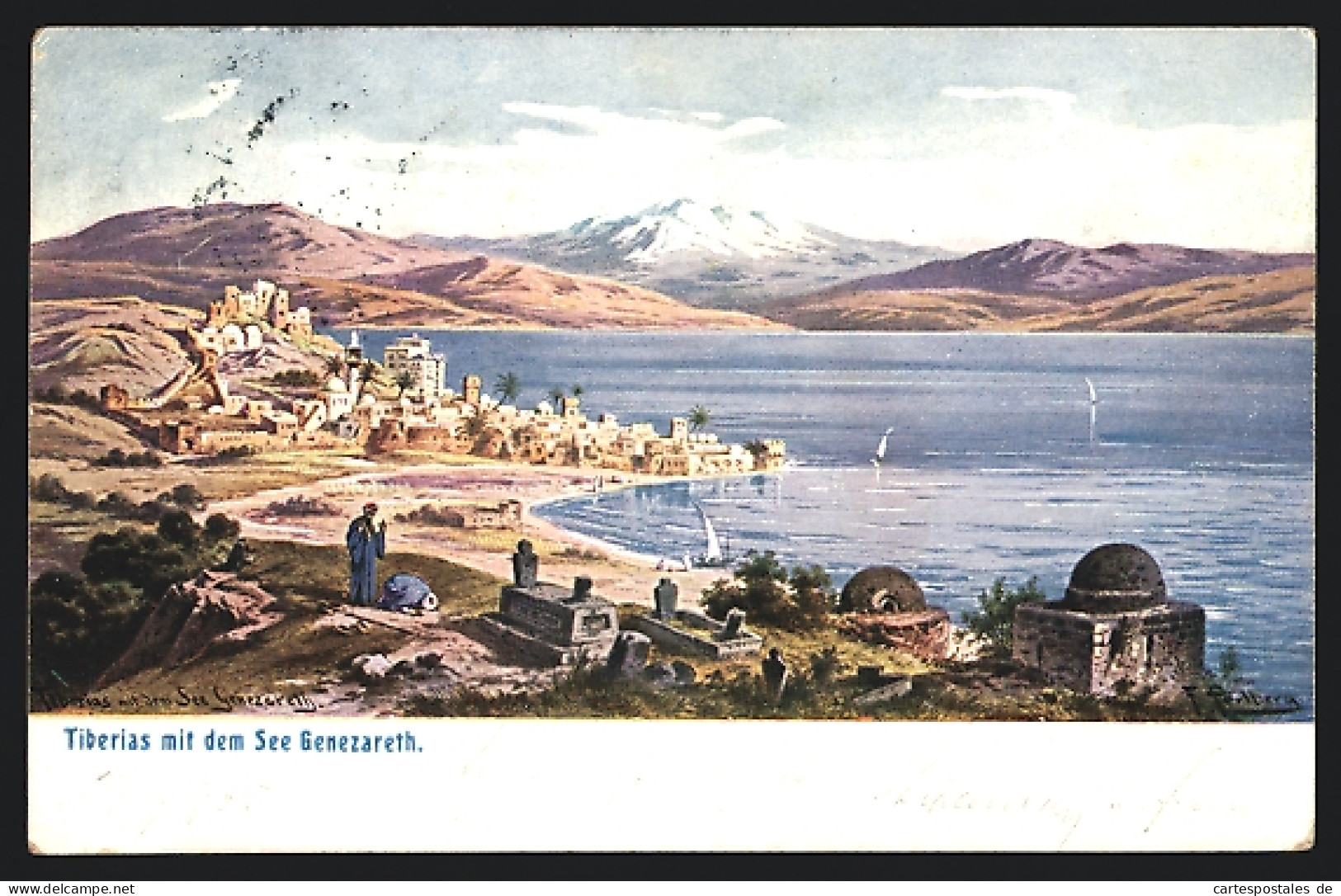 Künstler-AK F.Perlberg: Tiberias, Stadtansicht Mit Dem See Genezareth  - Palestine