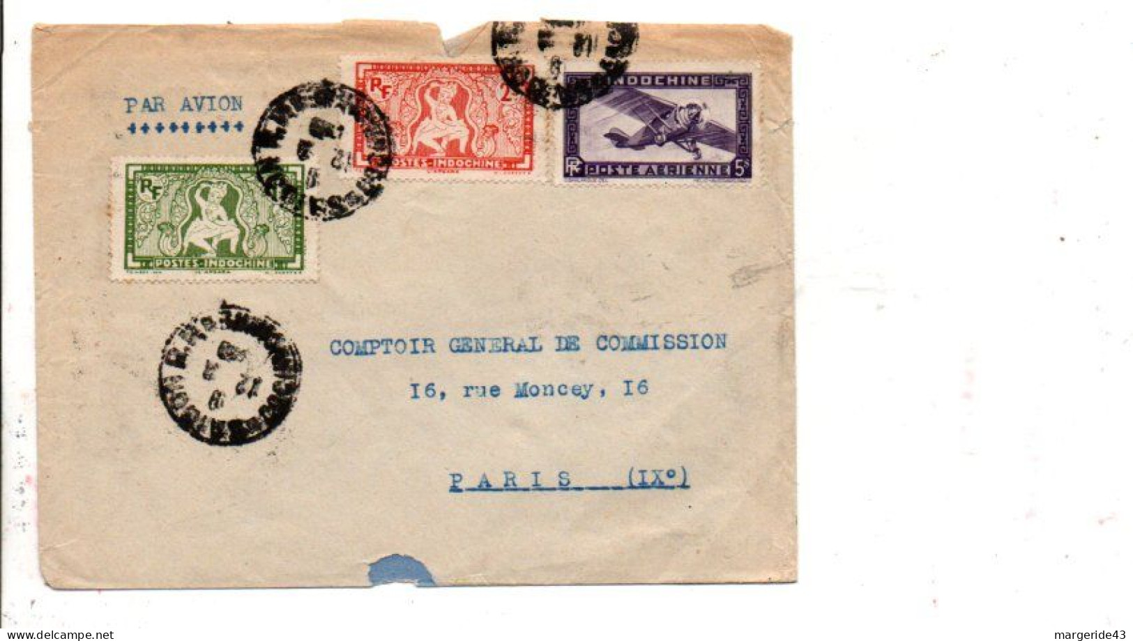 COCHINCHINE AFFRANCHISSEMENT COMPOSE SUR LETTRE AVION DE HANOI POUR LA FRANCE 1949 - Storia Postale