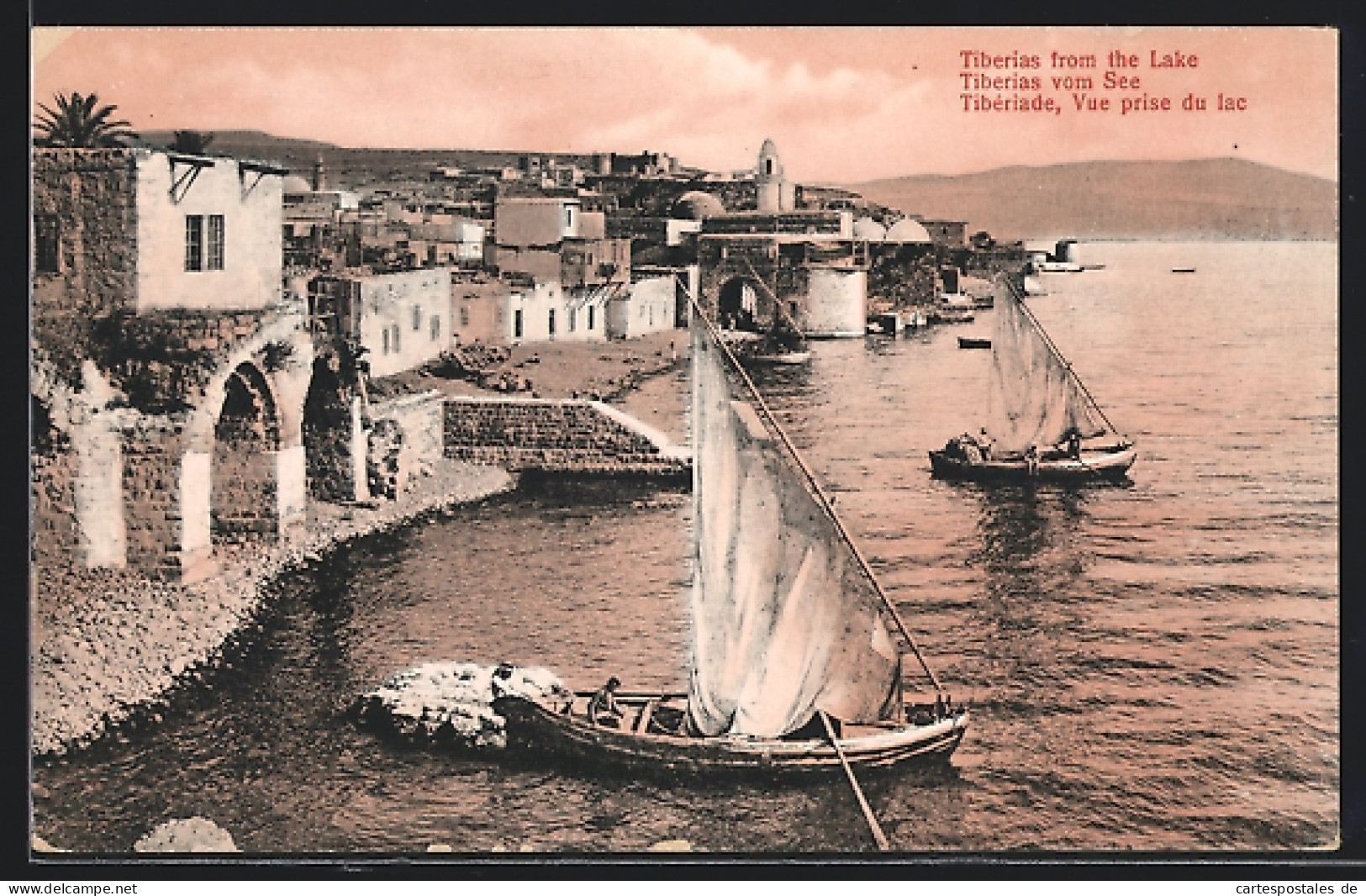 AK Tiberias, Seepartie Mit Segelbooten  - Palestine
