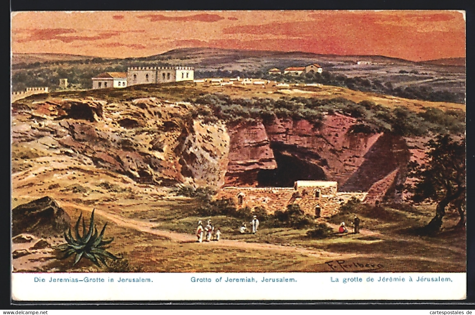 Künstler-AK Jerusalem, Die Jeremias-Grotte  - Palestina