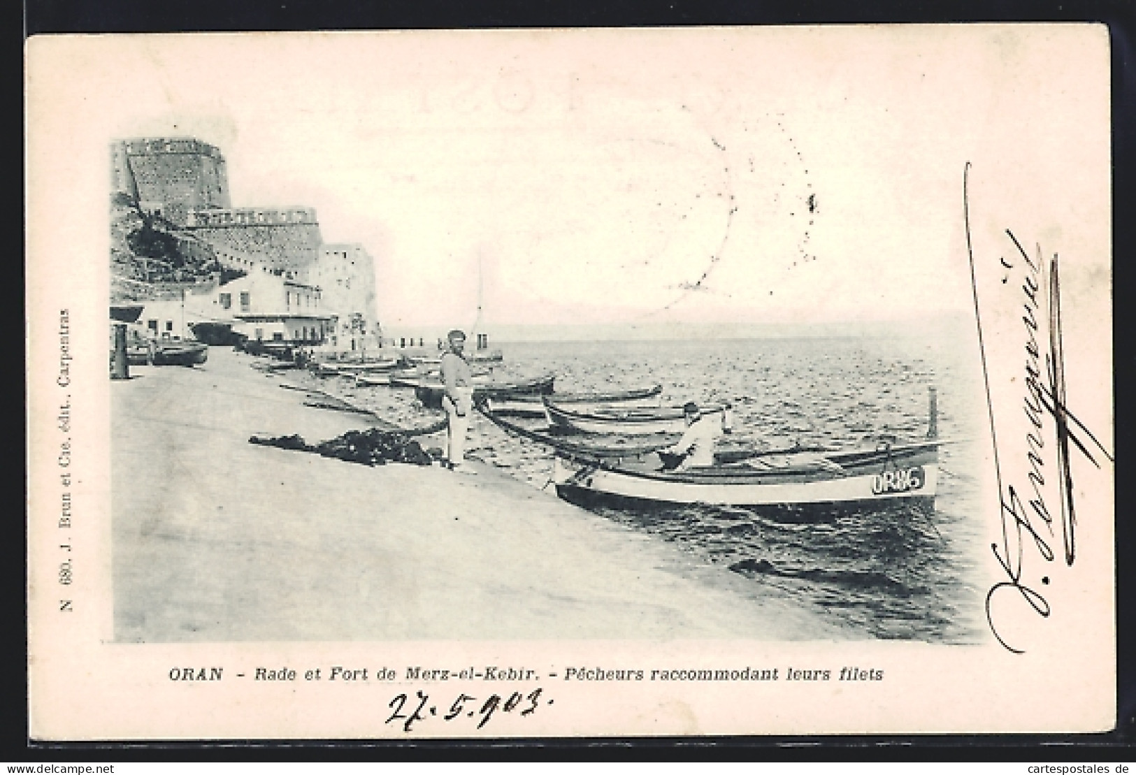 CPA Oran, Rade Et Fort De Merz-el-Kebir, Pecheurs Raccommodant Leurs Filets  - Oran