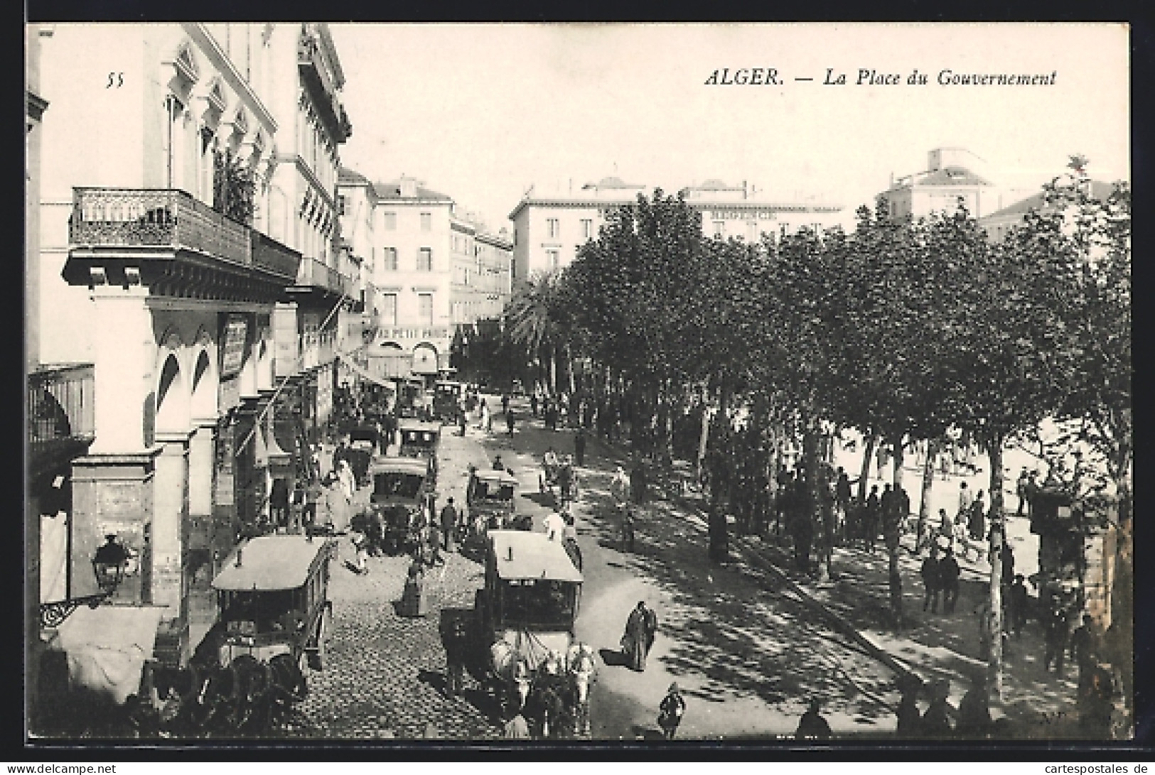 CPA Alger, La Place Du Gouvernement Avec Attelages  - Algerien