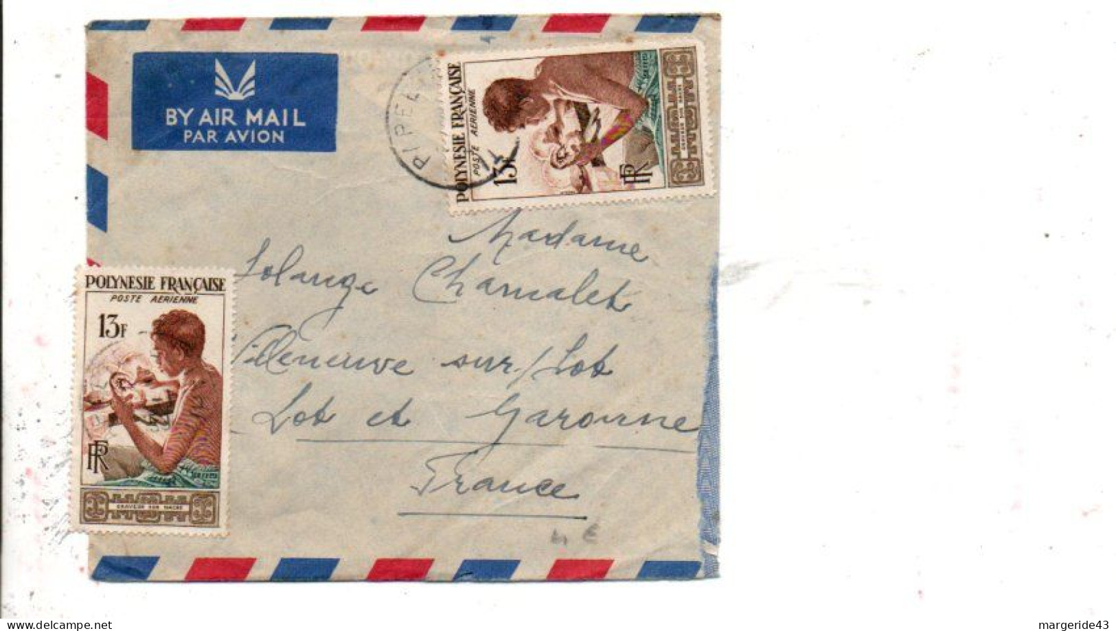 POLYNESIE  AFFRANCHISSEMENT COMPOSE SUR LETTRE AVION DE HANOI POUR LA FRANCE 1959 - Briefe U. Dokumente