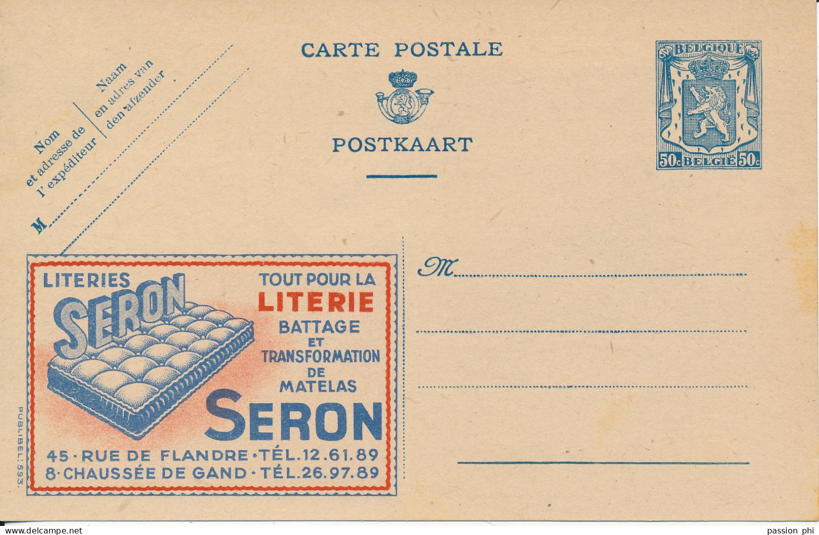 BELGIUM PPS 50C BLUE "SCEAU D'ETAT" SBEP PUBLIBEL 593 UNUSED - Publibels