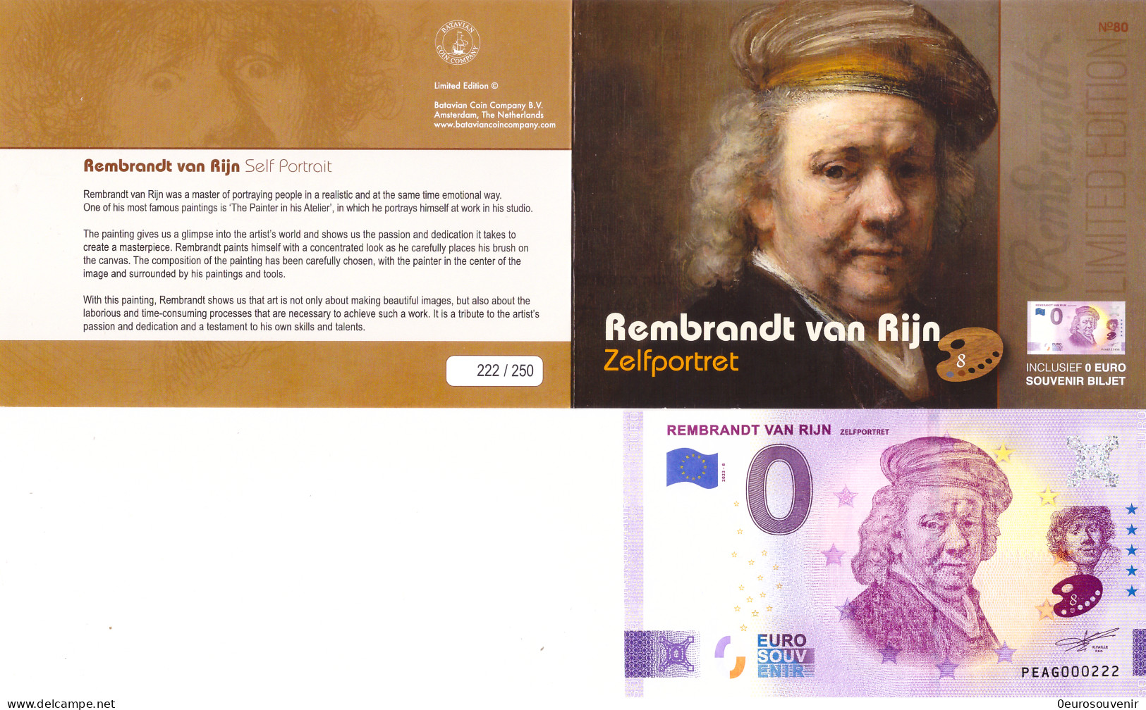 0-Euro PEAG 2023-8 REMBRANDT VAN RIJN ZELFPORTRET First Issue Pack No. Nur Bis #250 ! - Private Proofs / Unofficial