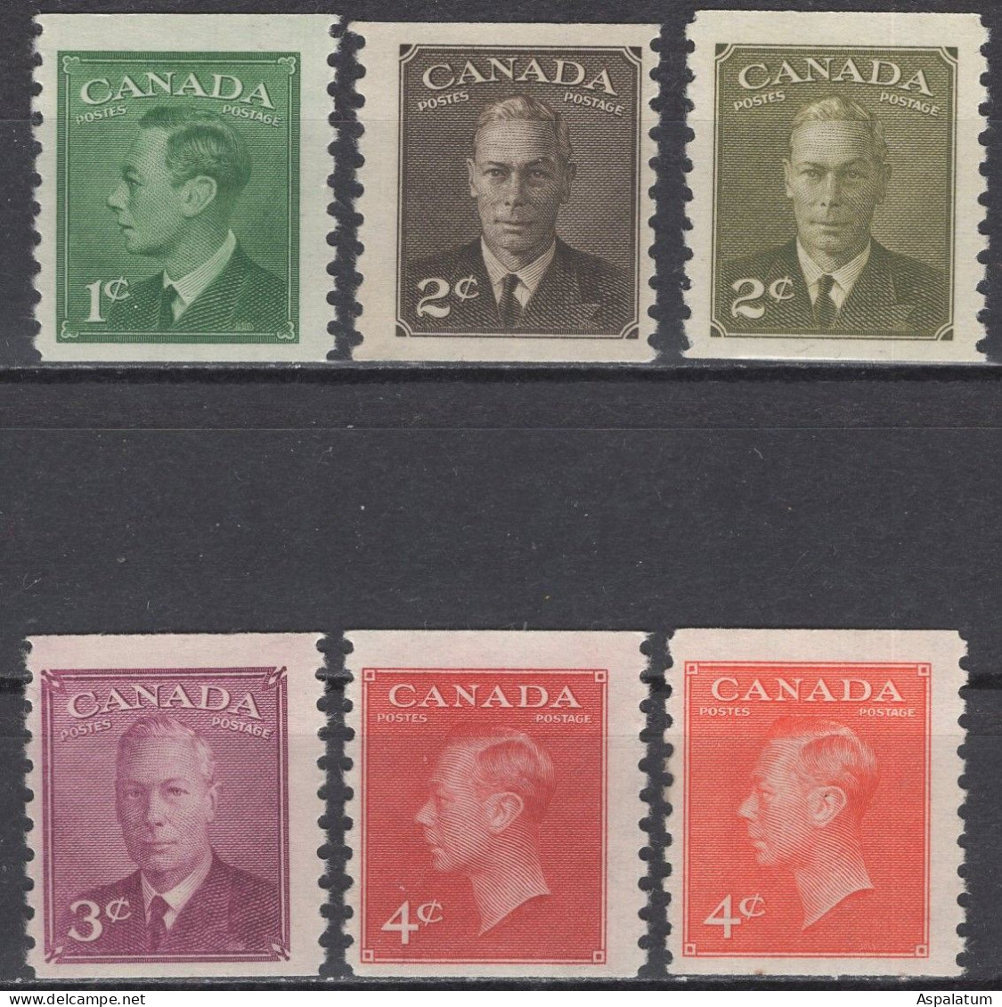 Canada - Definitives - Coil Stamps - Set Of 6 - KGVI - Mi 250D~255D - 1949 - MNH - Francobolli In Bobina