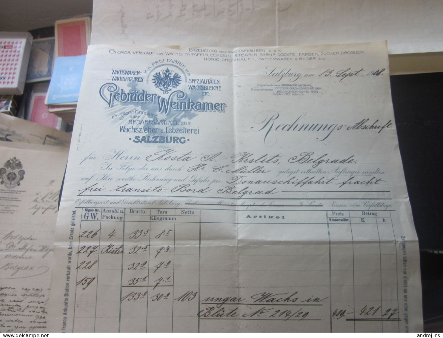 Salzburg 1908 Gebruder Weinkamer Bedarfsartikel Zur Wachszieher U Lebzelterei - Oostenrijk