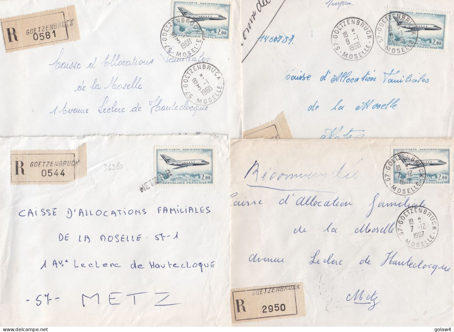 36980# LOT 9 LETTRES FRANCHISE PARTIELLE RECOMMANDE Obl GOETZENBRUCK MOSELLE 1967 1968 Pour METZ 57 - Storia Postale