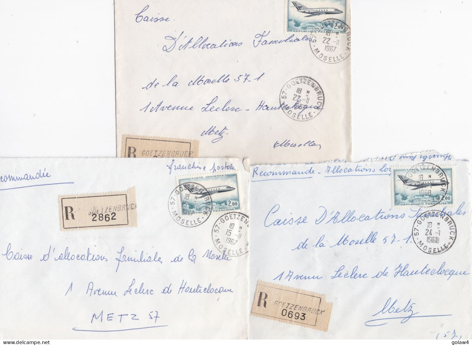 36980# LOT 9 LETTRES FRANCHISE PARTIELLE RECOMMANDE Obl GOETZENBRUCK MOSELLE 1967 1968 Pour METZ 57 - Lettres & Documents