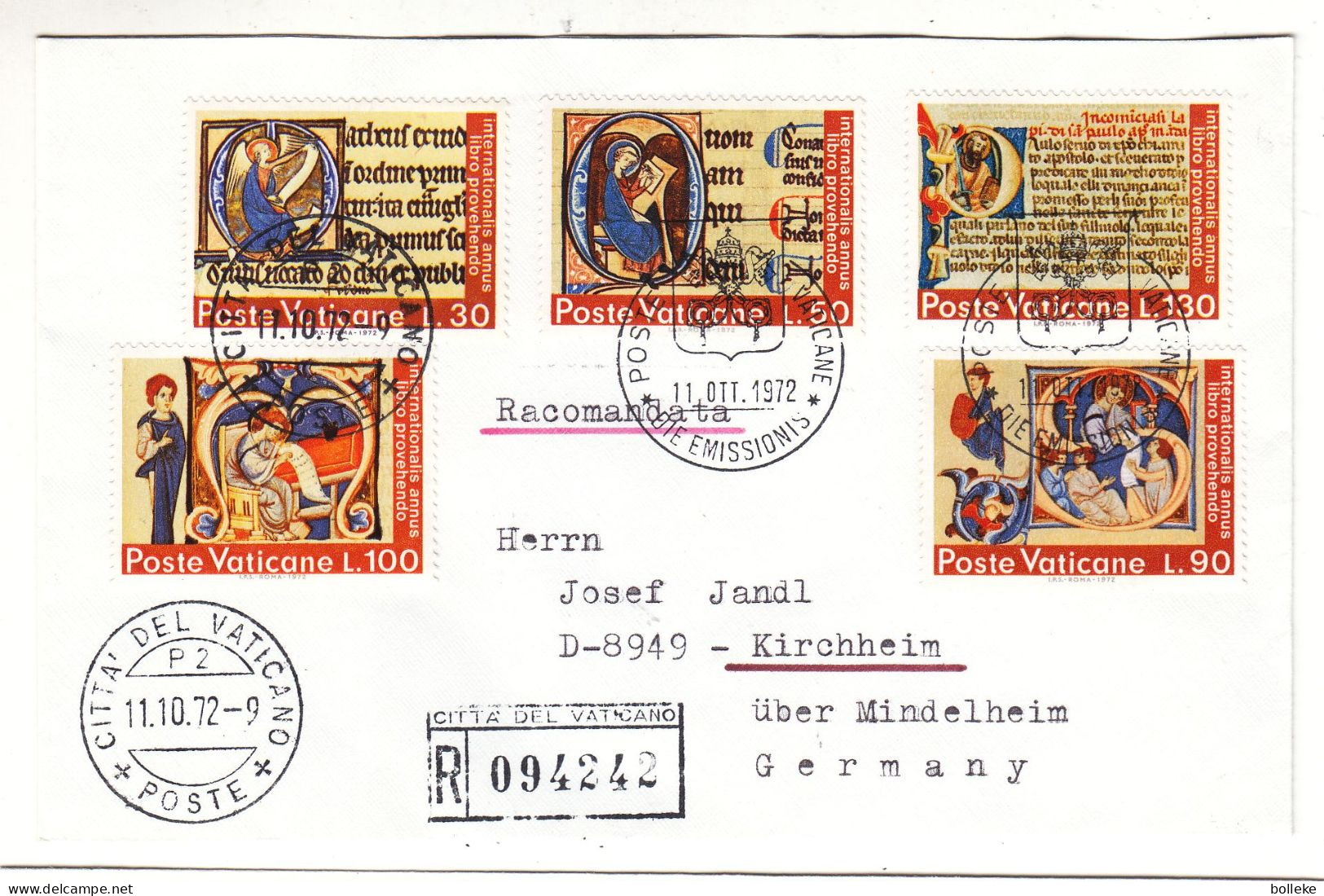 Vatican - Lettre Recom De 1972 - Oblit Citta Del Vaticano - Exp Vers Kirchheim - - Briefe U. Dokumente