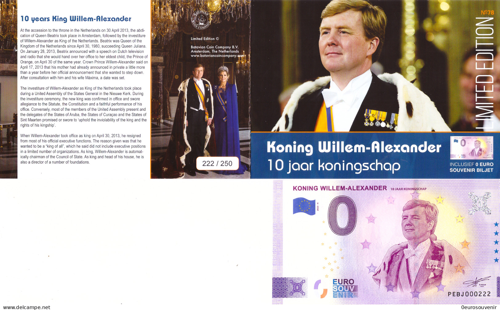 0-Euro PEBJ 2023-4 KONING WILLEM-ALEXANDER - 10 JAAR KONINGSCHAP First Issue Pack No. Nur Bis #250 ! - Pruebas Privadas