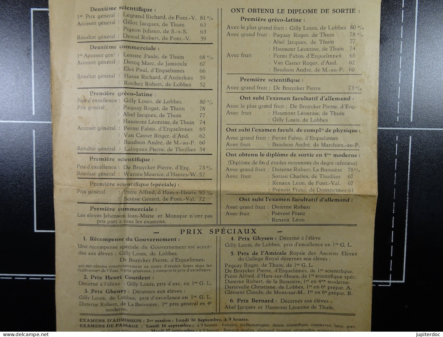 Collège Royal De Thuin Palmarès De L'Année Scolaire 1945-1946 (liste Des Anciens élèves Morts à La Guerre) - Diploma's En Schoolrapporten