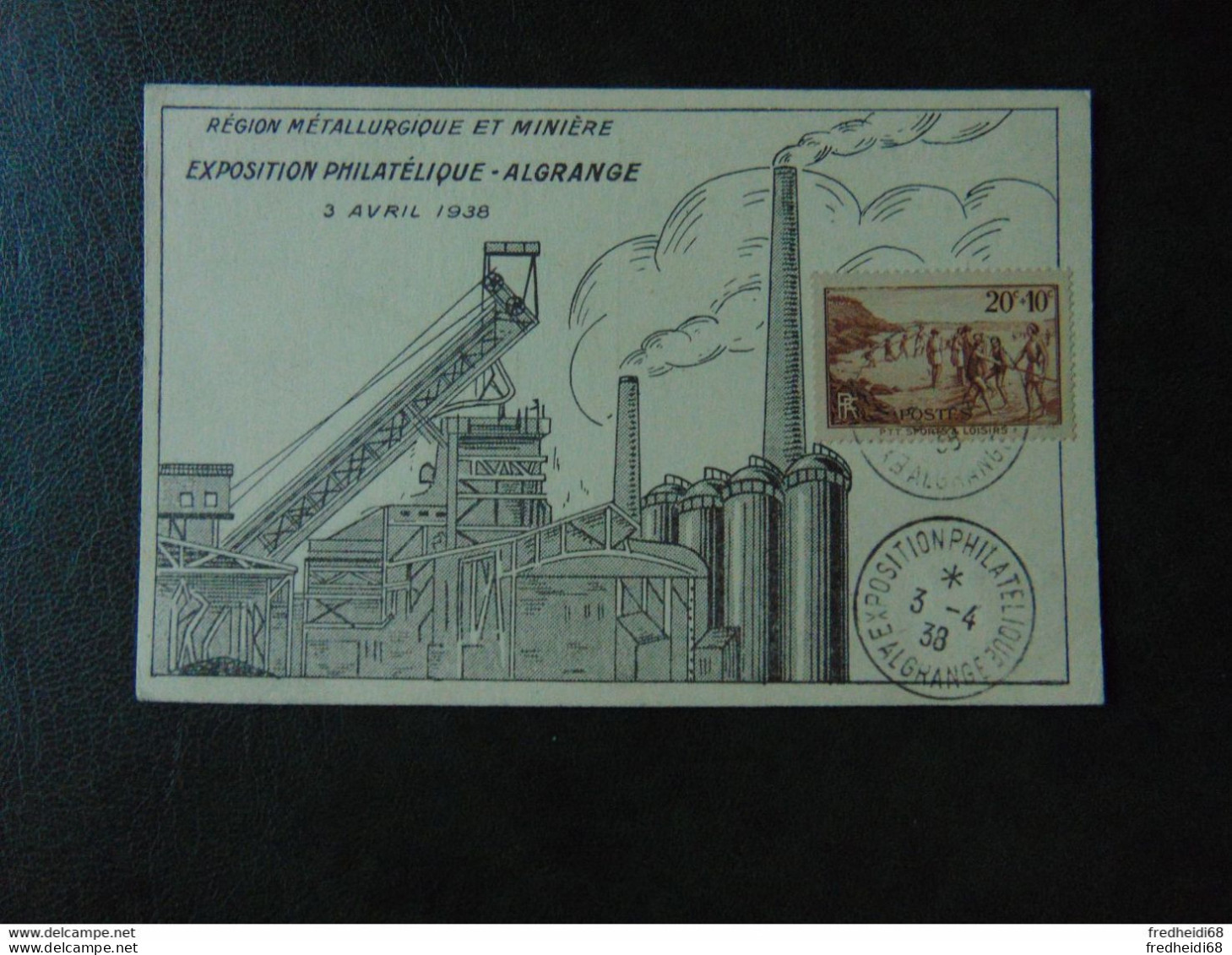 Très Beau N°. 345 Oblitéré Sur Carte Postale De L'exposition Philatélique D'Algrange De 1938 - Storia Postale