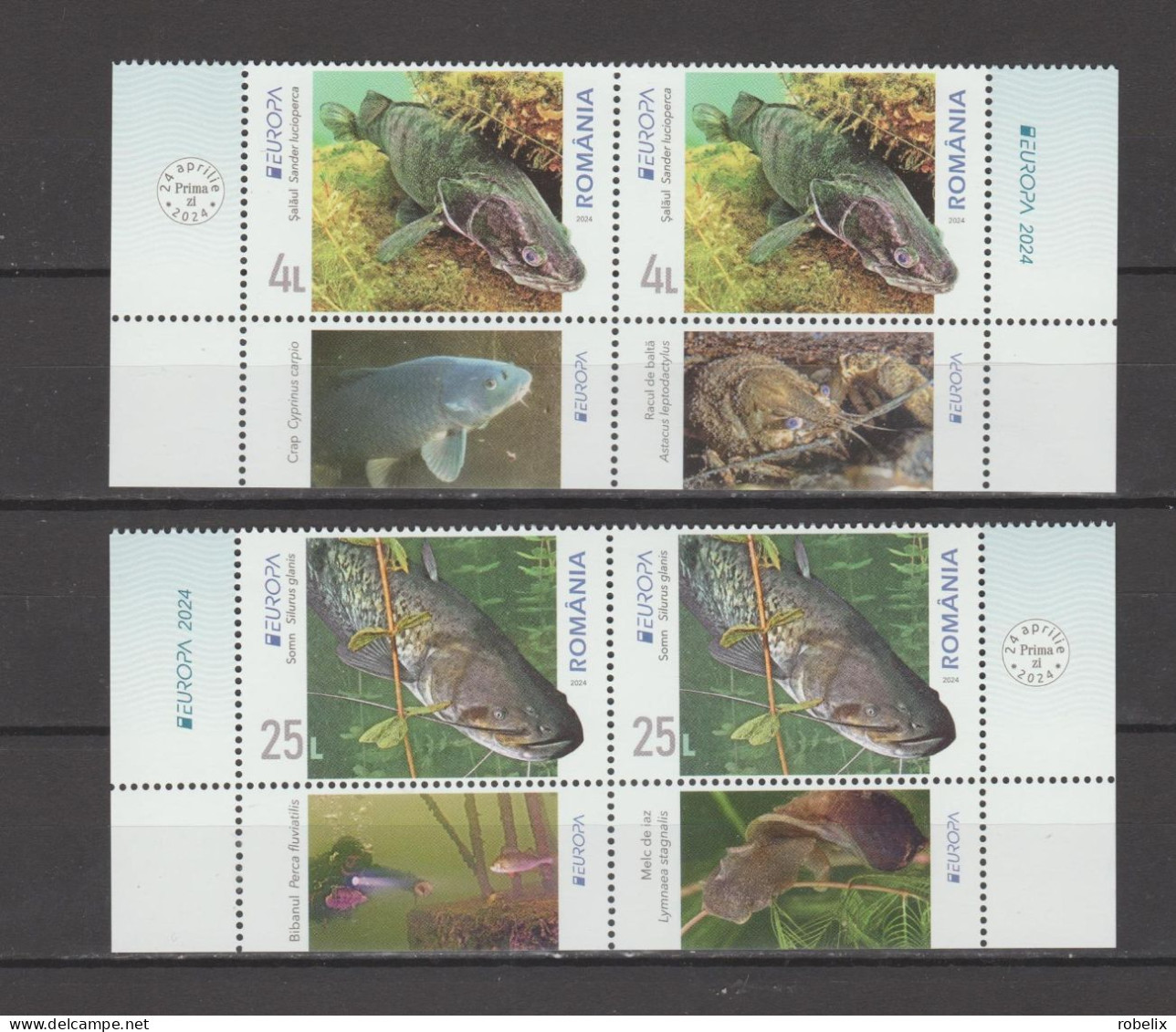 ROMANIA 2024 - Europa CEPT - Underwater Fauna & Flora - FISH - 2 Sets With Different Tabs  MNH** - 2024