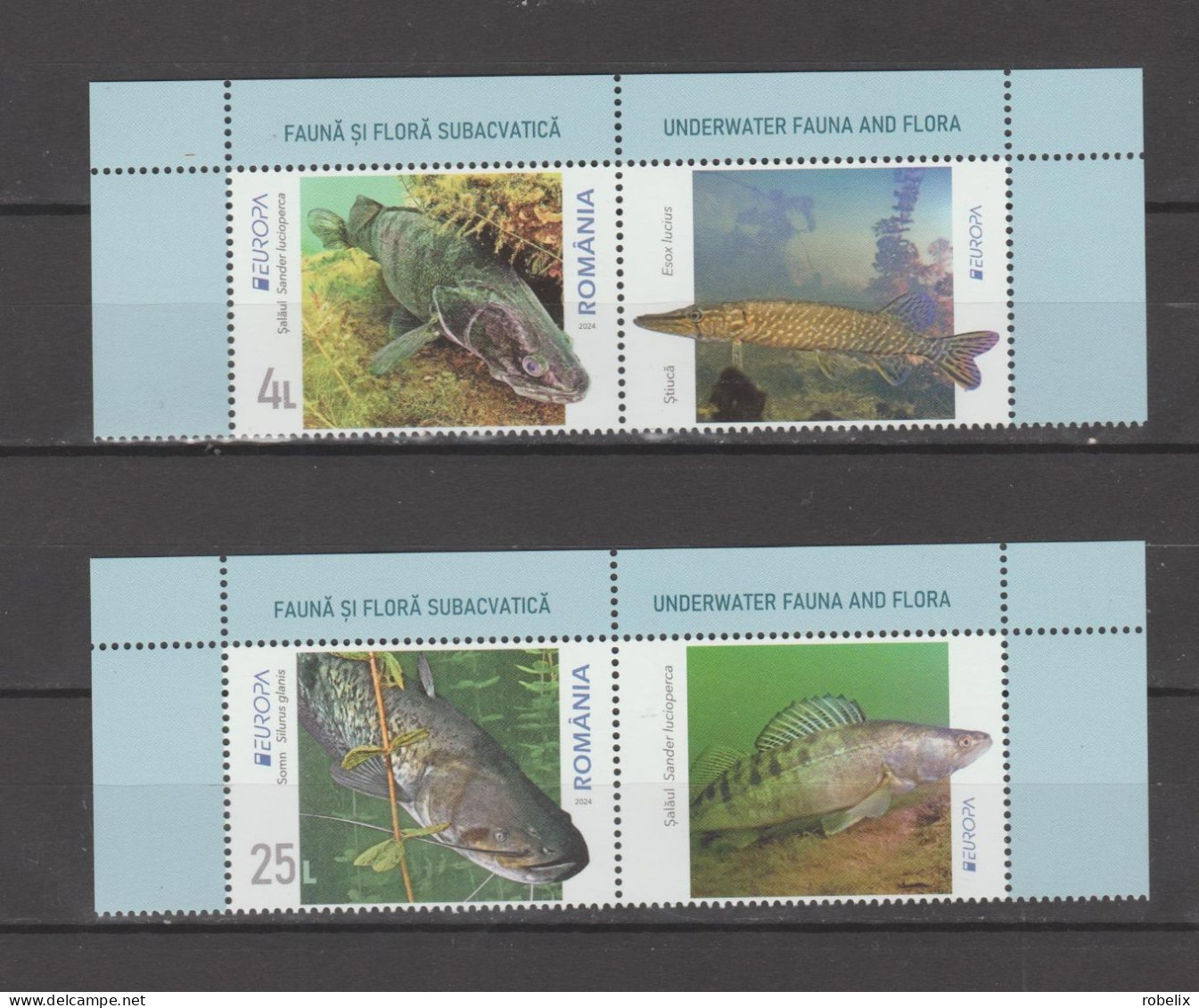 ROMANIA 2024 - Europa CEPT - Underwater Fauna & Flora - FISH - Set Of 2 Stamps With Labels MNH** - 2024