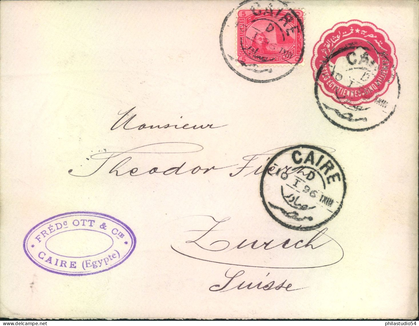 1896, Stationery Envelope Uprated 5 M. From CAURO To Switzerland - 1866-1914 Khedivaat Egypte