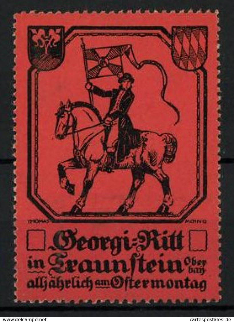 Reklamemarke Traunstein, Georgi-Ritt, Alljährlich Am Ostermontag, Knappe Zu Pferd, Wappen  - Cinderellas