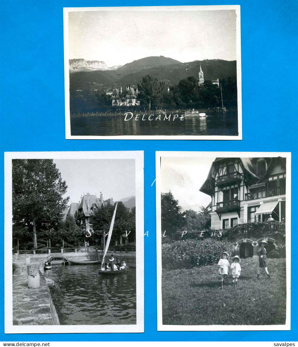 Haute-Savoie Lac Léman * Lugrin Villa Vindry Et Son Port, Evian-les-Bains * 3 Photos Originales Vers 1910 - Places