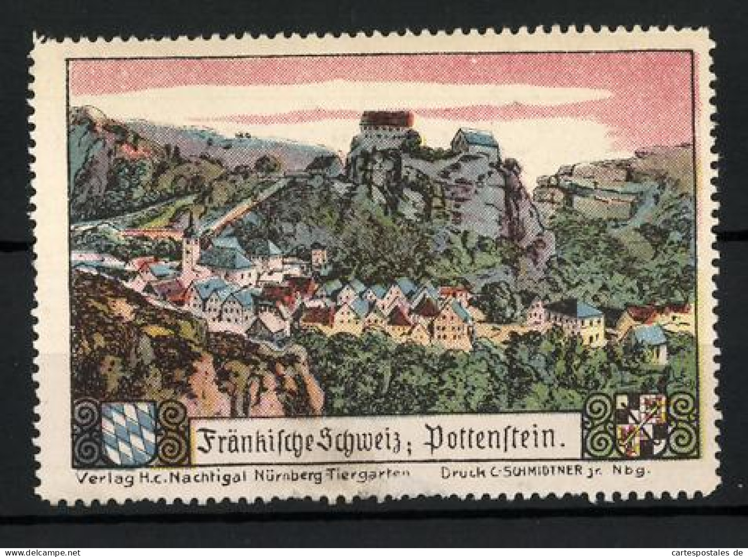 Reklamemarke Pottenstein, Stadtpanorama Und Stadtwappen, Fränkische Schweiz  - Vignetten (Erinnophilie)