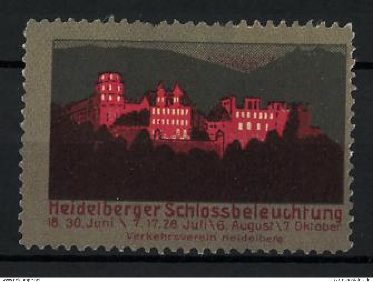 Reklamemarke Heidelberg, Heidelberger Schlossbeleuchtung, Verkehrsverein Heidelberg  - Erinnofilia
