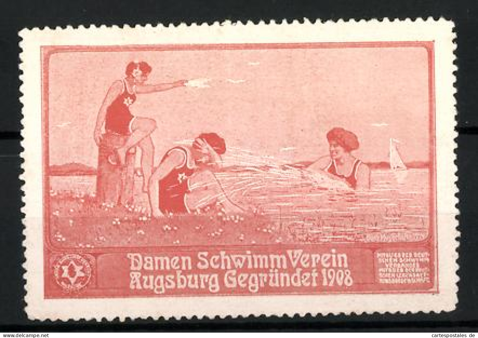 Reklamemarke Augsburg, Damen Schwimm Verein, Gegr. 1908, Drei Damen Am Seeufer  - Cinderellas