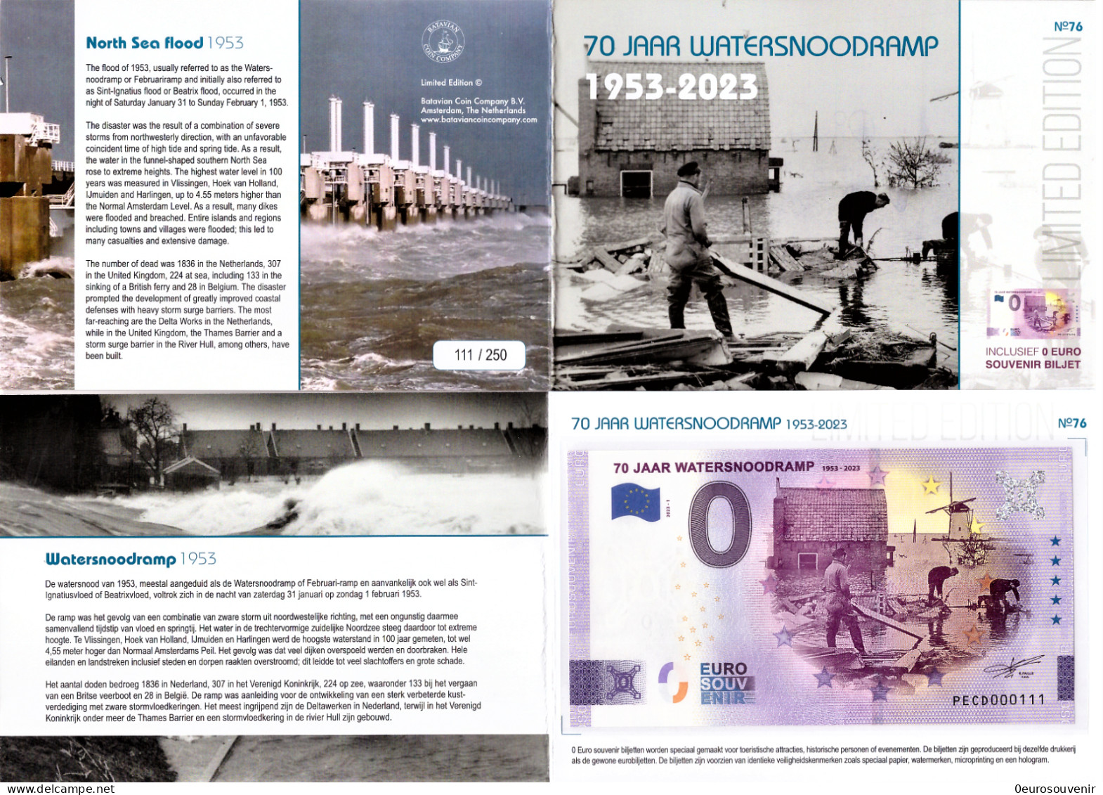 0-Euro PECD 2023-1 70 JAAR WATERSNOODRAMP - 1953-2023 First Issue Pack No. Nur Bis #250 ! - Essais Privés / Non-officiels