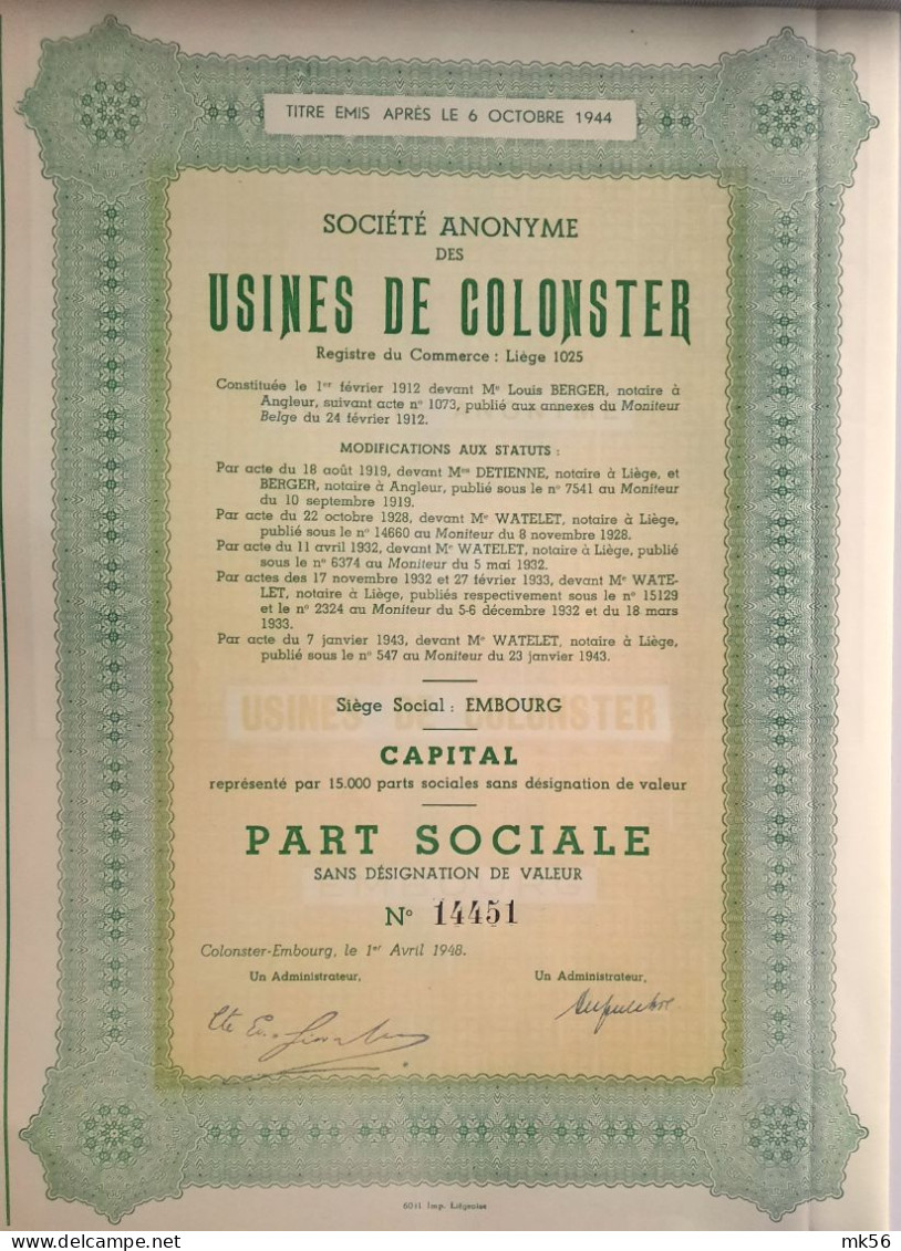 Usines De Colonster - Embourg - 1943 - Andere & Zonder Classificatie