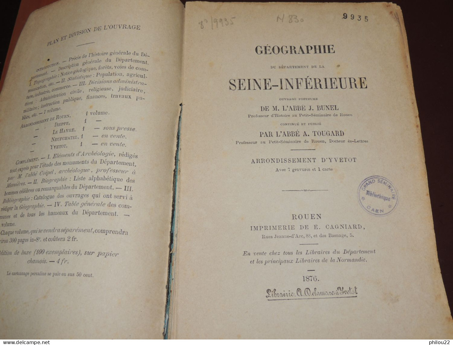 BUNEL / TOUGARD - Géographie Seine-Inférieure - Arrondissement D'Yvetot  1876 - 1801-1900