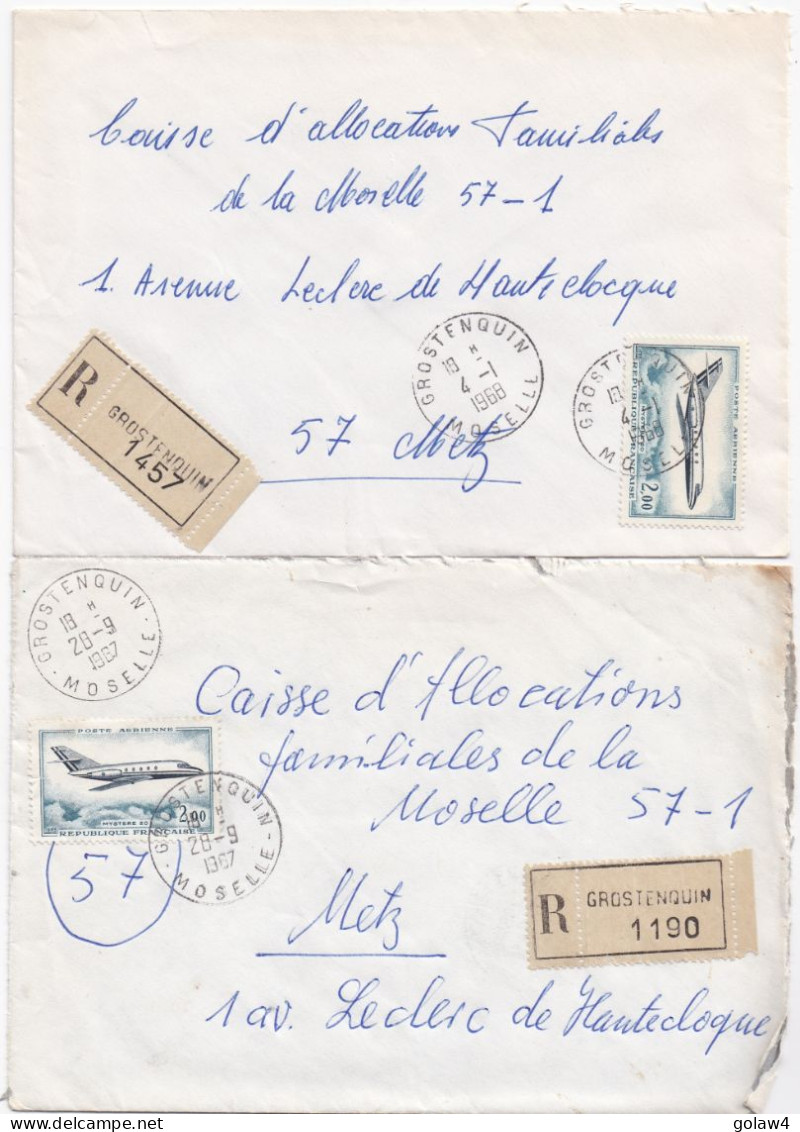36984# LOT 5 LETTRES FRANCHISE PARTIELLE RECOMMANDE Obl GROSTENQUIN MOSELLE 1967 1968 Pour METZ 57 - Cartas & Documentos