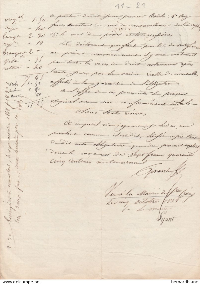 VP 1 FEUILLE - 1868 - MONTLUEL - ST CROIX - Manuscritos