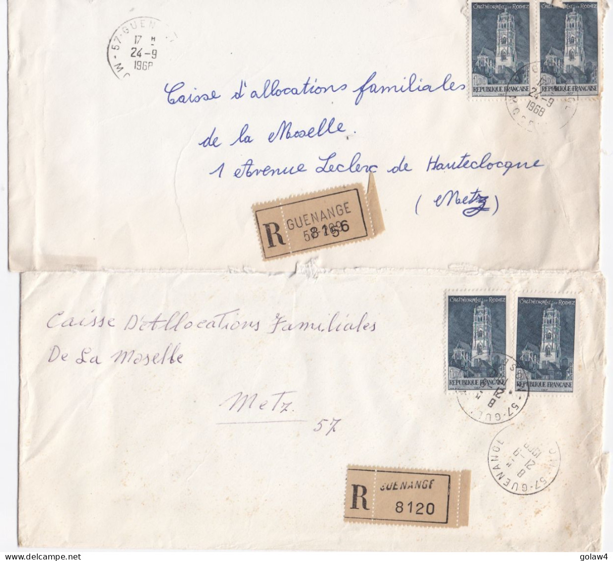 36985# LOT 22 LETTRES FRANCHISE PARTIELLE RECOMMANDE Obl GUENANGE MOSELLE 1967 1968 Pour METZ 57 - Lettres & Documents