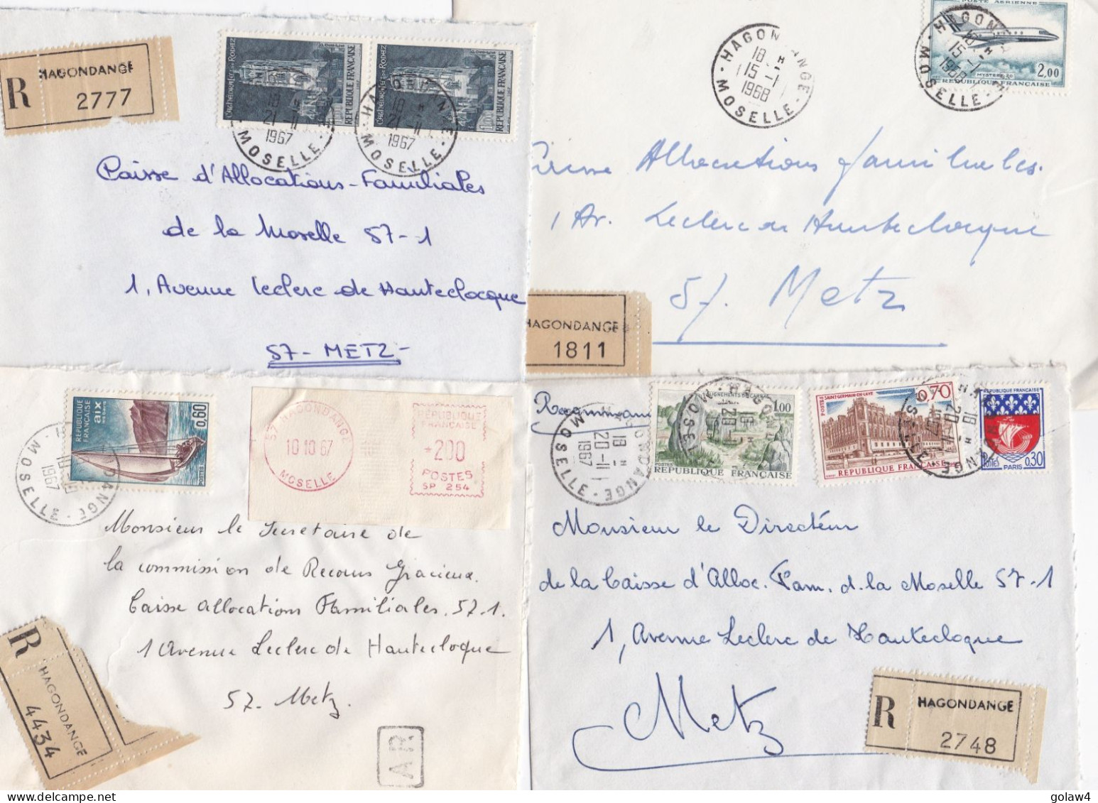 36986# LOT 24 LETTRES FRANCHISE PARTIELLE RECOMMANDE Obl HAGONDANGE MOSELLE 1967 1968 Pour METZ 57 - Brieven En Documenten