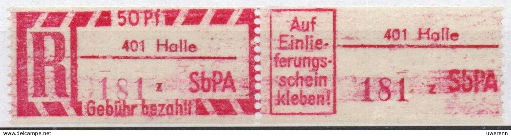 DDR Einschreibemarke Halle SbPA Postfrisch, EM2B-401zII(1) PU+ RU (b) Zh (Mi 2C) - Labels For Registered Mail