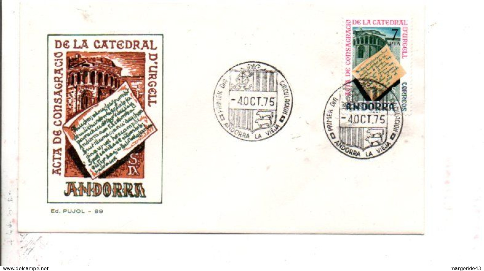 ANDORRE ESPAGNOL FDC 1975 ACTE DE CONSECRATION DE LA CATHEDARLE D'URGELL - Cristianesimo