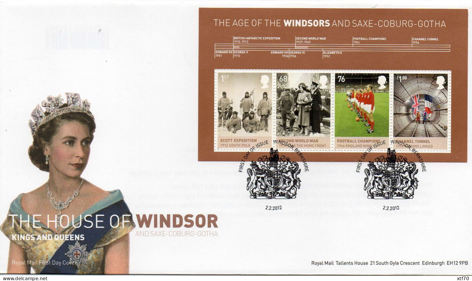 GREAT BRITAIN 2012 Kings And Queens: The House Of Windsor M/S FDC - 2011-2020 Decimal Issues