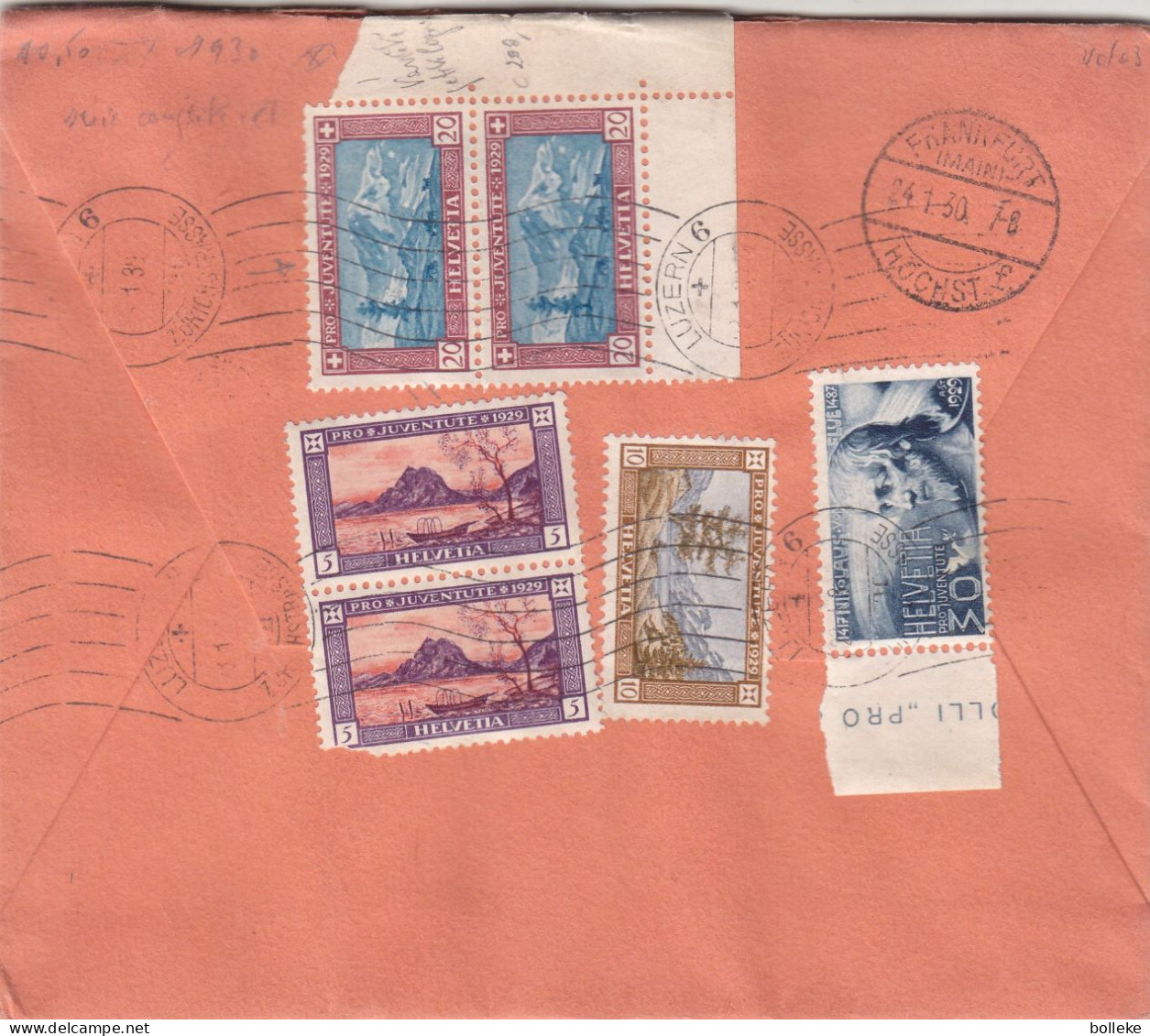 Suisse - Lettre Recom De 1930 - GF - Oblit Luzern - Exp Vers Frankfurt - Variété Lignes à Gauche De L'arbre-valeur 150 € - Storia Postale