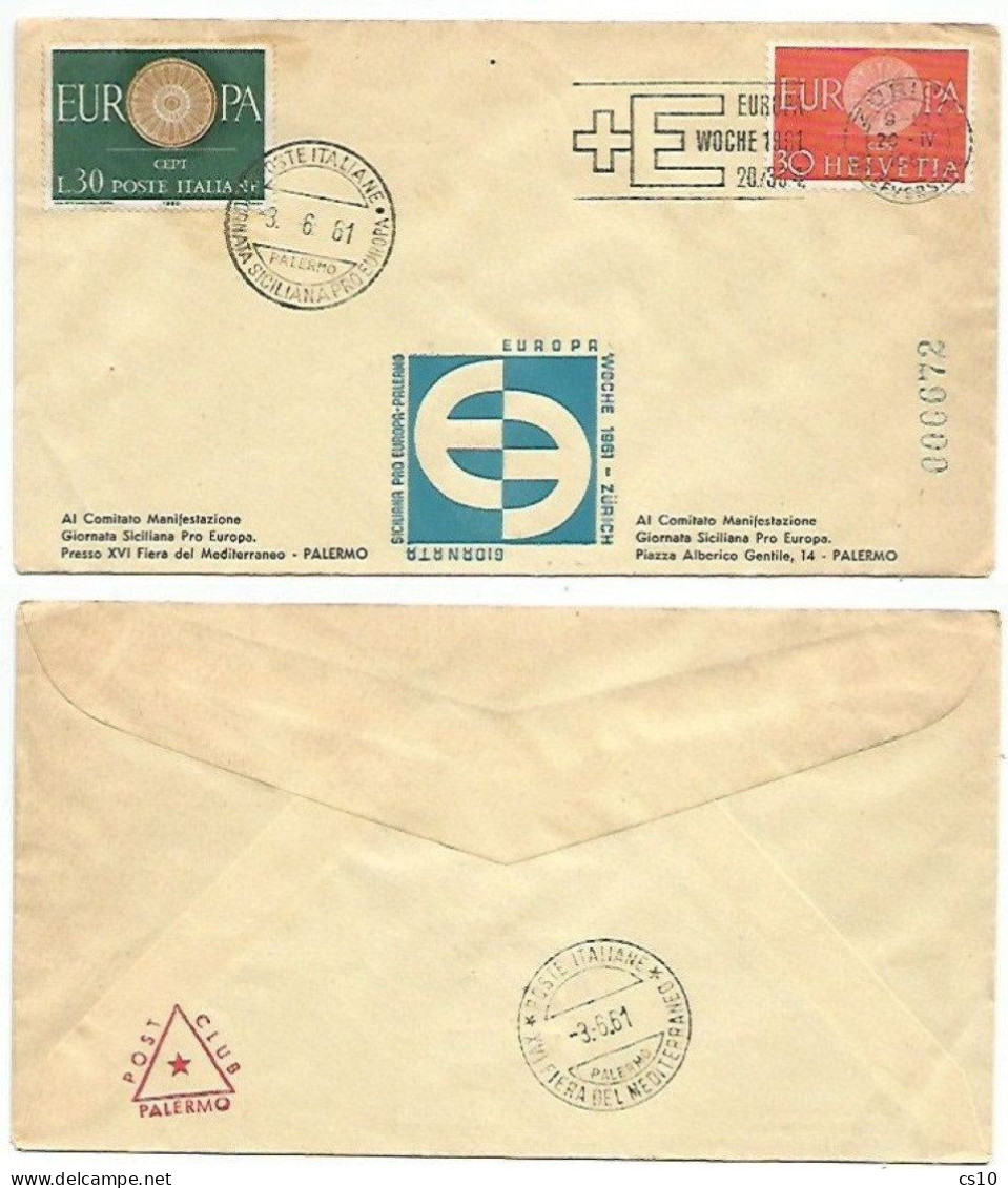 1961 FDC Europa Woche Zurich  + Italia Giornata Pro Europa - Joint Cover Issue X Fiera Mediterraneo - Brieven En Documenten