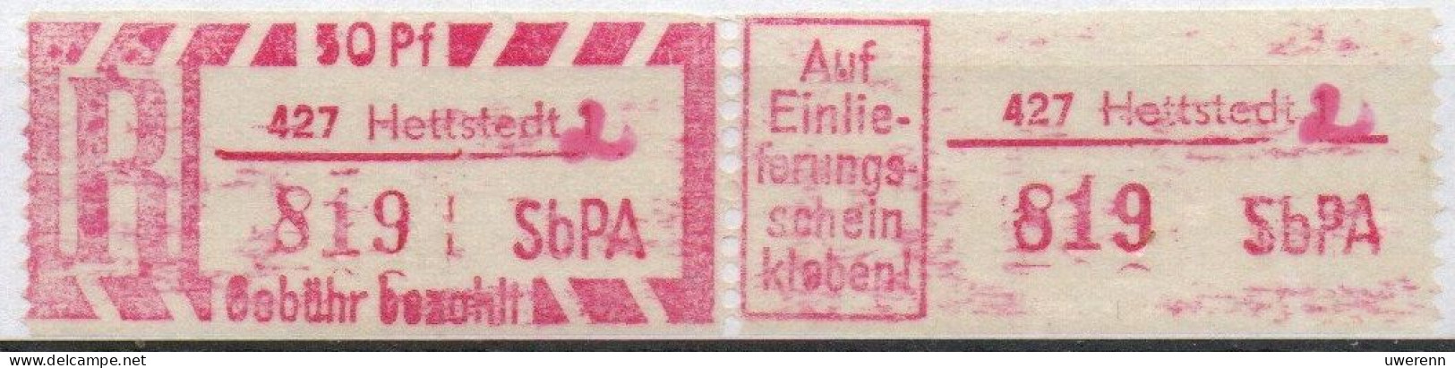 DDR Einschreibemarke Hettstedt SbPA Postfrisch, EM2B-2:427-1I(1) Zh (Mi 2C) - R-Zettel