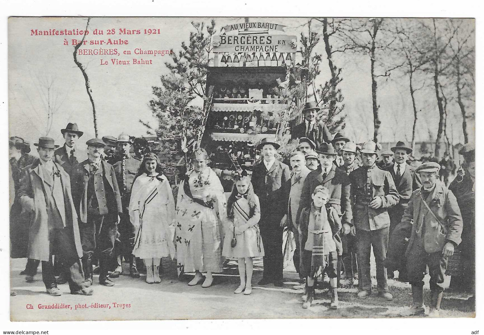 CPA MANIFESTATION DU 28 MARS 1921 ( FETES DU CHAMPAGNE ) A BAR SUR AUBE, LE VIEUX BAHUT, BERGERES, AUBE 10 - Bar-sur-Aube