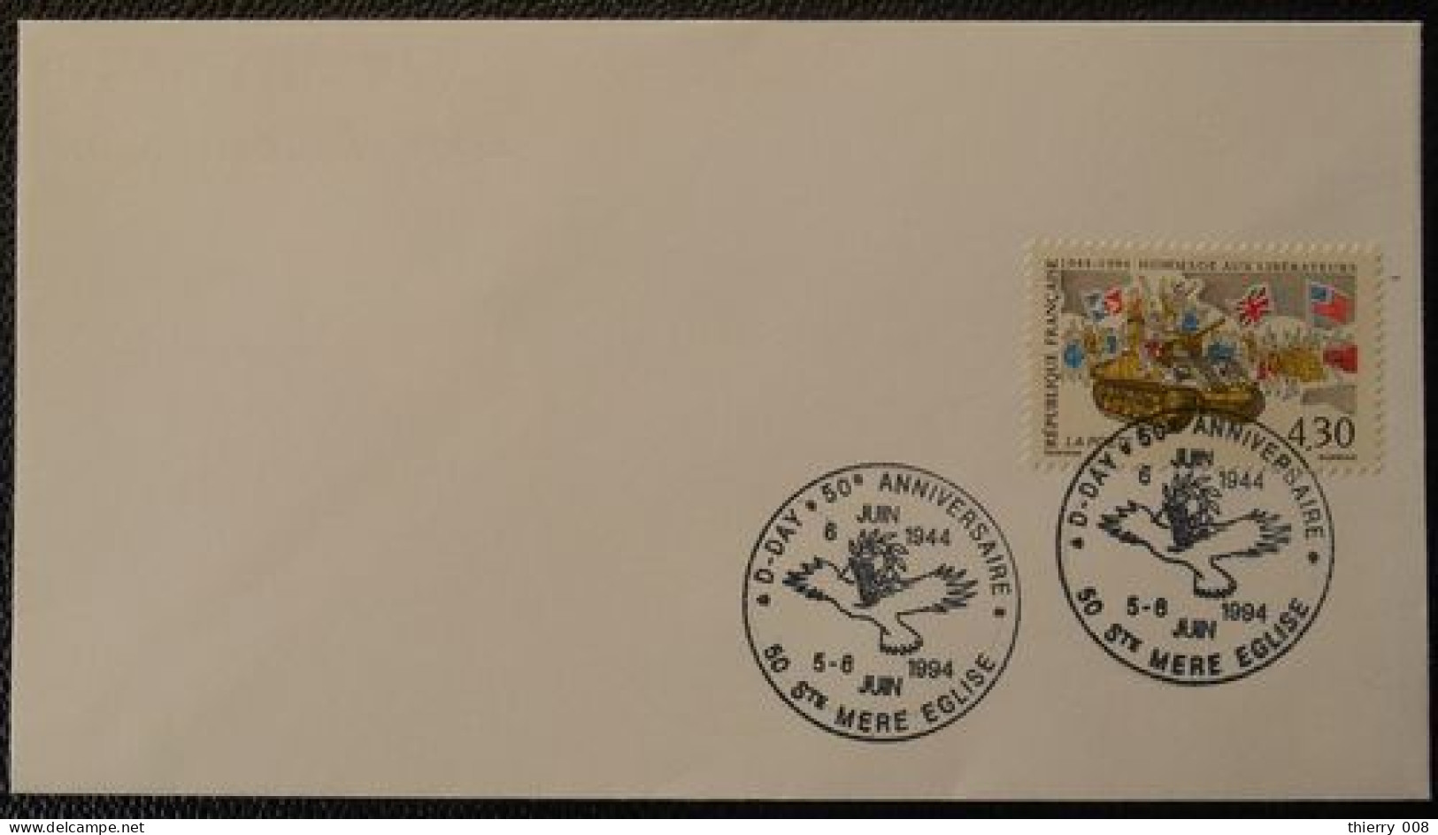 S037 Cachet Temporaire Sainte Mère Eglise 50 Manche D-Day 50 Anniversaire 5 6 Juin 1994 - Commemorative Postmarks