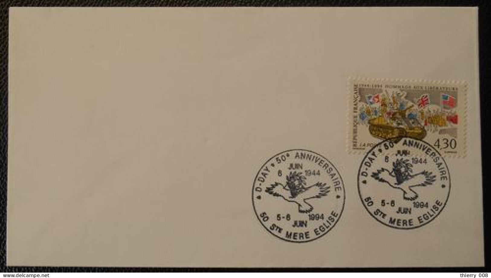 S038 Cachet Temporaire Sainte Mère Eglise 50 Manche D-Day 50 Anniversaire 5 6 Juin 1994 - Commemorative Postmarks