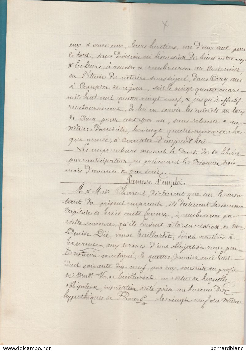 VP 4 FEUILLES - 1884 - OBLIGATION - ST TRIVIER DE COURTES - VERNOUX - ST NIZIER LE BOUCHOUX - TOURNUS - Manuscrits