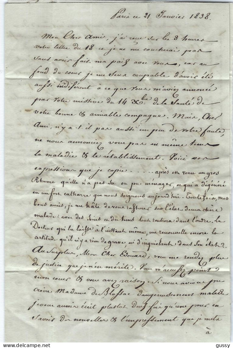 FRANCE Préphilatélie 1838: LAC De Paris Pour Saintes (Char. Mar.), Taxée 8 Décimes - 1801-1848: Precursors XIX