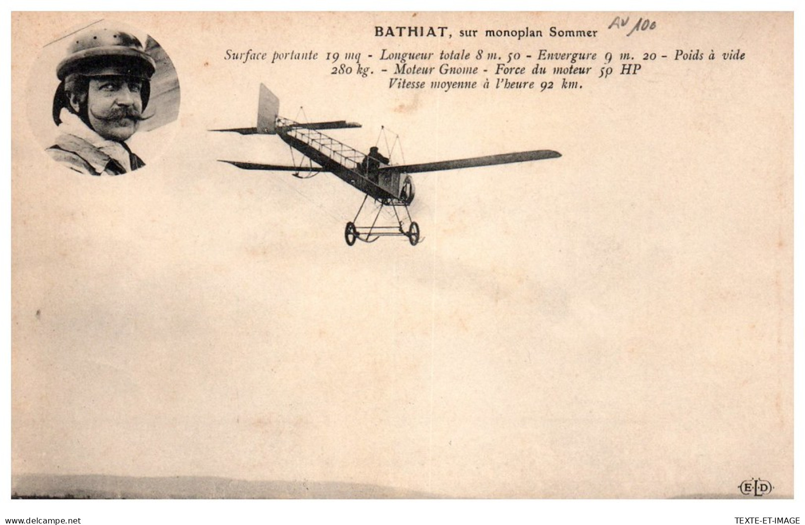 AVIATION - BATHIAT Sur Monoplan Sommer. - Otros & Sin Clasificación