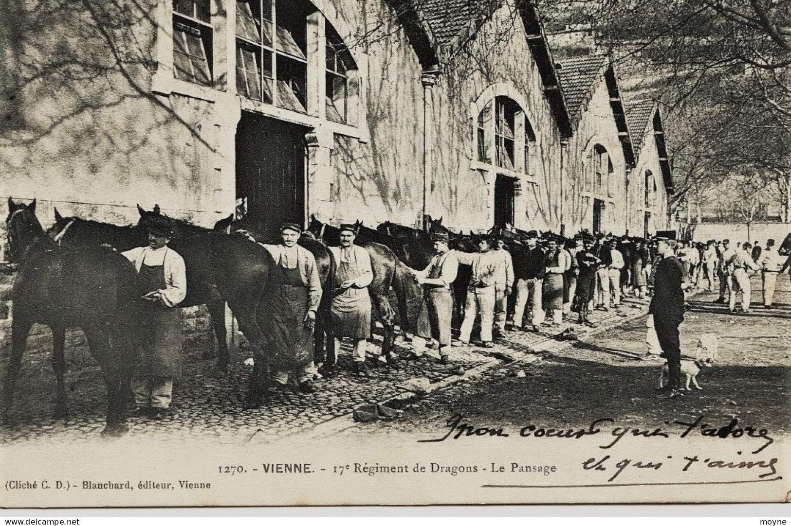 2080 - Militaria   VIENNE : 17 éme REGIMENT DE DRAGONS  -  LE PANSAGE  Circulée Sous Enveloppe - Vienne